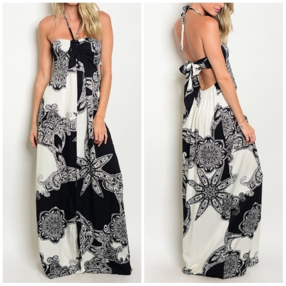 💋Black and ivory floral maxi dress - Picture 2 of 5